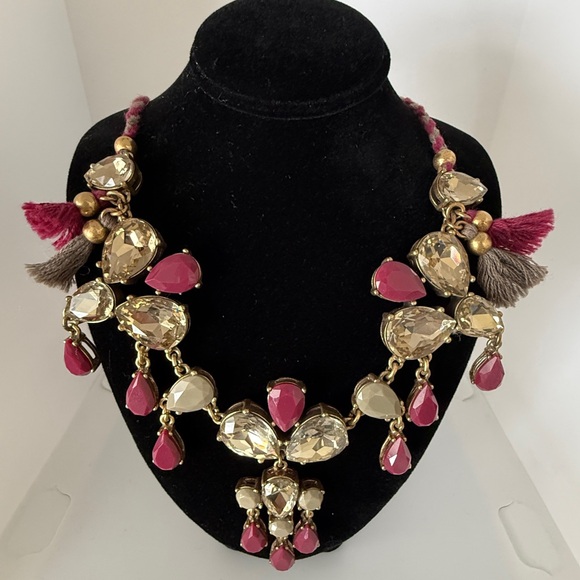 J. Crew Jewelry - J CREW Elegant Gold and Pink Statement Necklace with tie enclosure